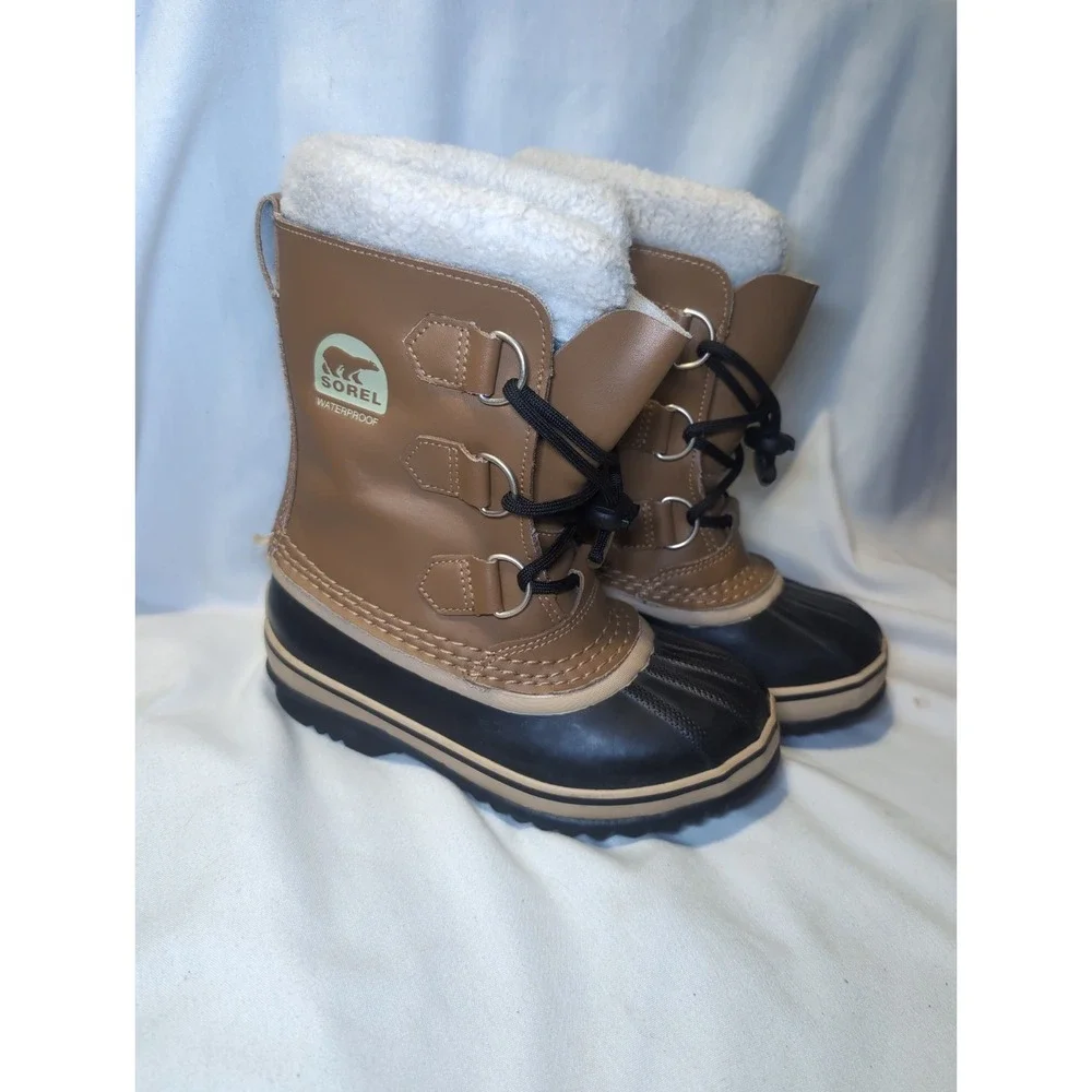 Sorel Little Kids Youth Size 1 Brown Black Waterproof Insulated Snow Boots